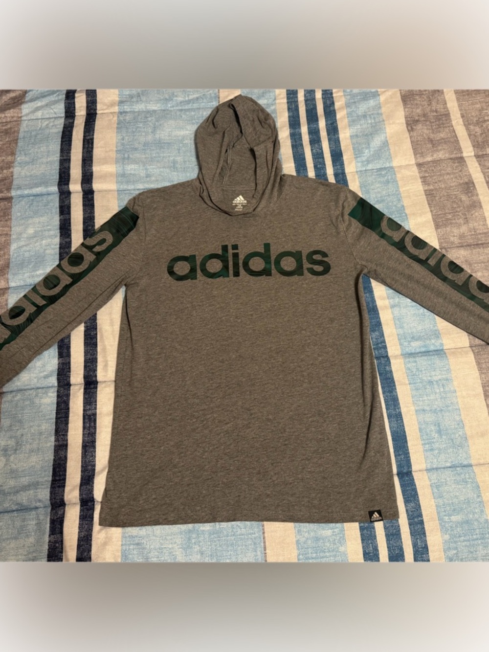 adidas Heather Gray Tee with Blue Logo Accent